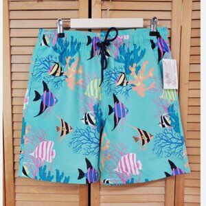 U.S. Surf Club Men's Fish Print Swim Trunks Size L
